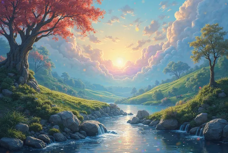 ((Highest Quality))、((masterpiece))、((details))、Healing Art、Mysterious、fantastic、landscape、happy images、Bringing good luck、Light...