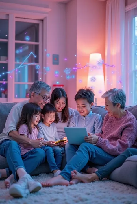 Picture a family with s, who values bank services and enjoys automating bill payment processes. family All this in purple-pink a...
