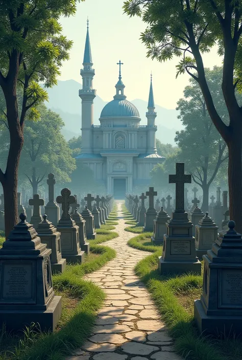 A cemetery and a cremation ground are nearby — Christians are on one side and Muslims on the other.