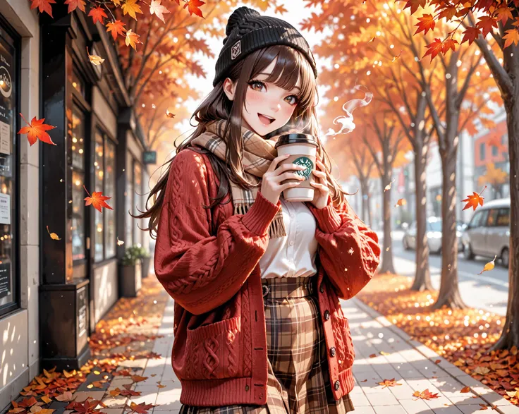 Masterpiece, best quality, amazing quality, absurdres, very aesthetic, lazypos, 1girl, autumn leaves, bangs, black headwear, blu...