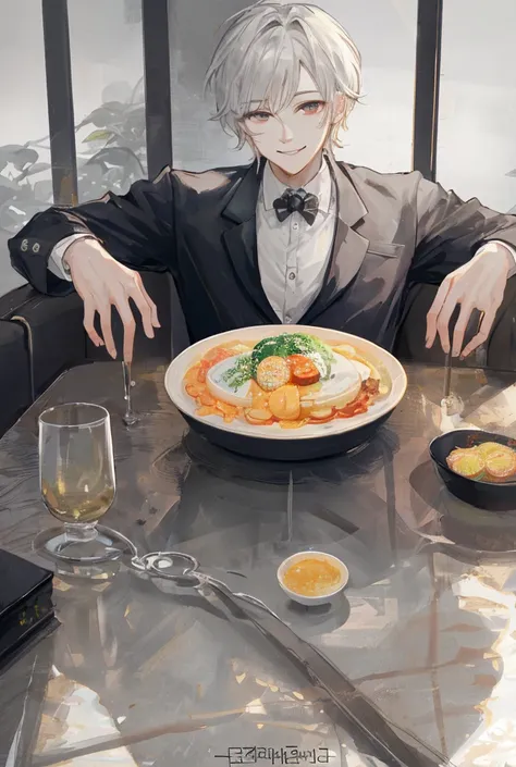 masterpiece, premium, ( more), male, alone, smile, crisp, 큰 토끼인형 안고 있는 male, 잘생긴 male, 잠옷입고있는 male