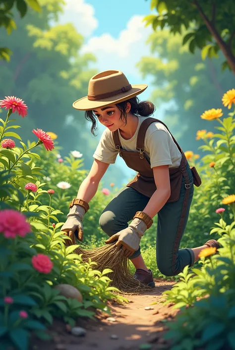ren doing the cleaning in a garden and other photo mean doing the trash