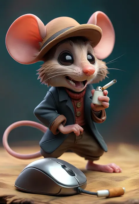 A thieving mouse with a cigarette lighter