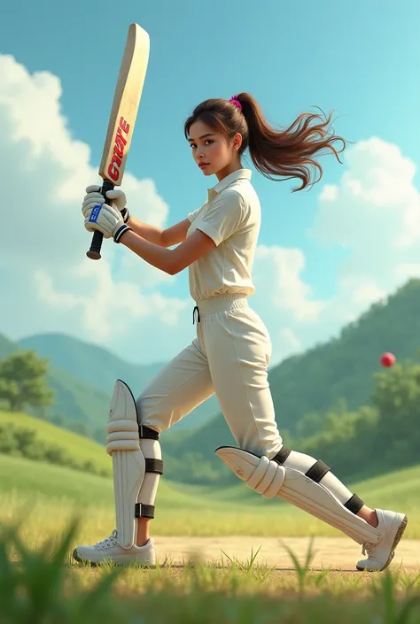 A beautiful girl with perfect shaped body playing cricket