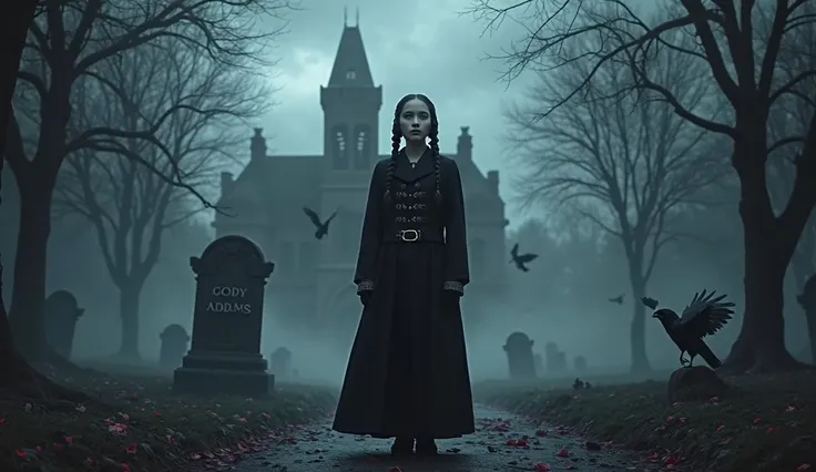 Poster Title: "Wednesday season 2"
AI Prompt (Detailed):
A dark, cinematic poster featuring Wednesday Addams standing alone in t...