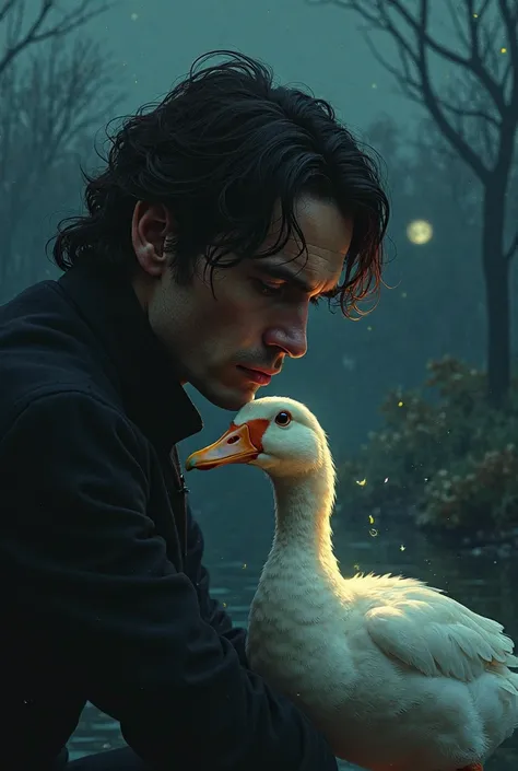 Cillian Murphy with a duck in the middle of the night