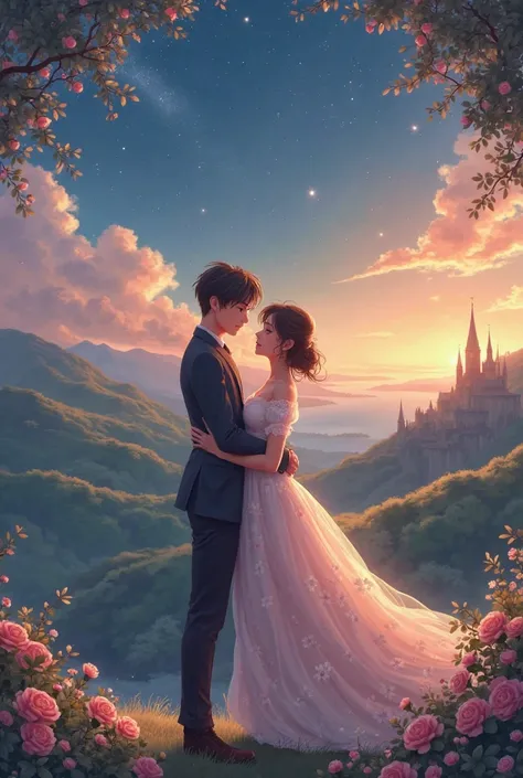 Create an anime-style YouTube-sized music cover image with the theme "Historia Romantica"