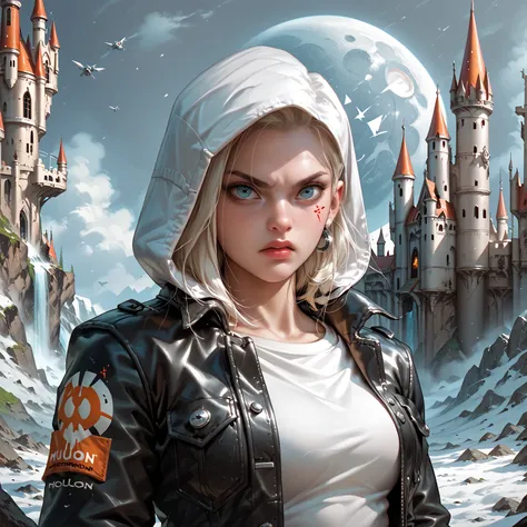 Higher quality，A girl，the scientist，anger，dimmed，single-sided manhole ，goggles，big ，Cutting， leather jacket ，Leg covers ，  Outlo...