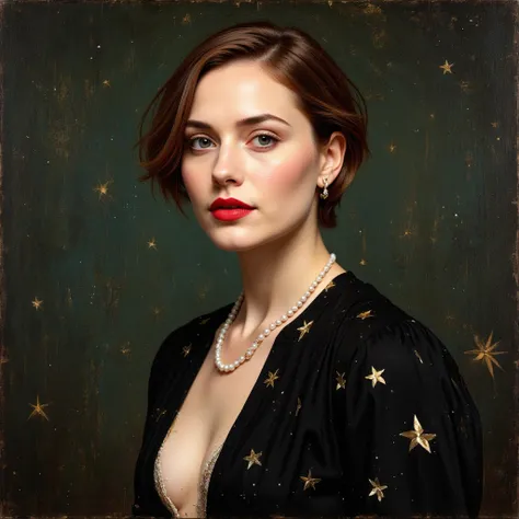 Natalie Portman , oil painting, renaissance, Leonardo da Vinci, model, modern style, modern clothing, pop star, cool , short...