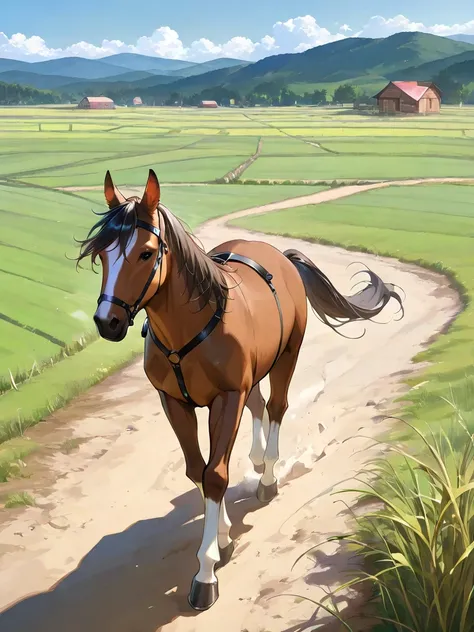 (best quality,4k,8k,highres,masterpiece:1.2), Farm, landscape images, no people, Vivian's out-of-house farm horse, fantasy added...