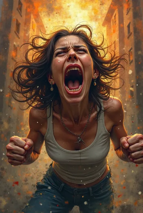 A woman who loses her temper 、anger、 furious 、感情爆発した女性、a big cry