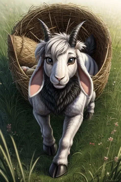 animal fantasy mutated magical feral. Female_Feral Mammalistic_furry_body. Long rabbit ears, Goat horns, pointed snout. Four hoo...