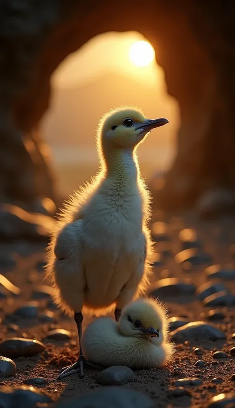 In the morning light, inside the cave, the rescue team finds the heroic chick still curled protectively around the baby. The chi...
