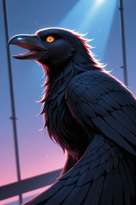 4k, absurdres, intense colors, masterpiece, best quality, amazing quality, depth of field, (dynamic lighting), crow furry,