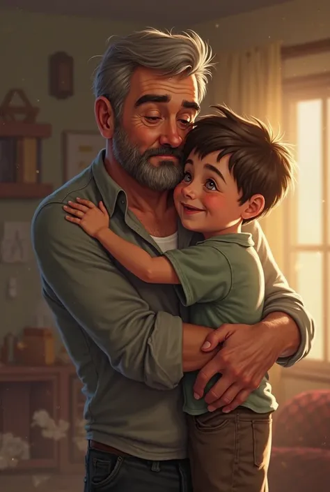 Dad pulled shirt up at hugging son