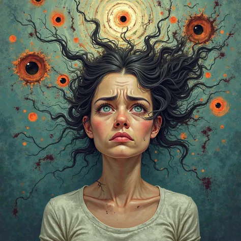 mulher estressada. Showing the restless brain