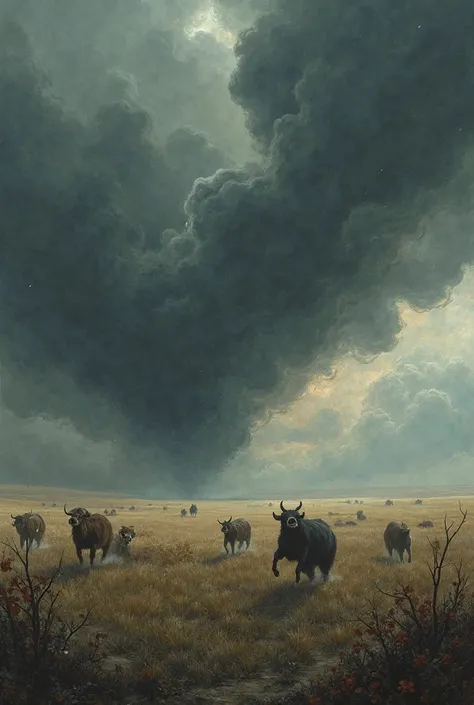 A big storm on the sheet and animals running