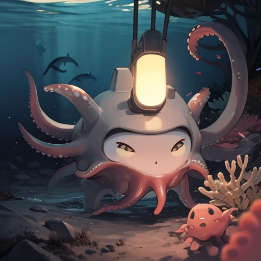 kantai collection　Deep sea minesweeper　Octopus Enemy Black　bare gums　Tentacles　Light emits green here and there