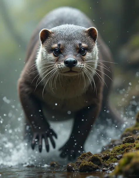masterpiece, top quality, PhotoRealistic, Realistic, Picture, ninja otter、It has the mark of ninjutsu