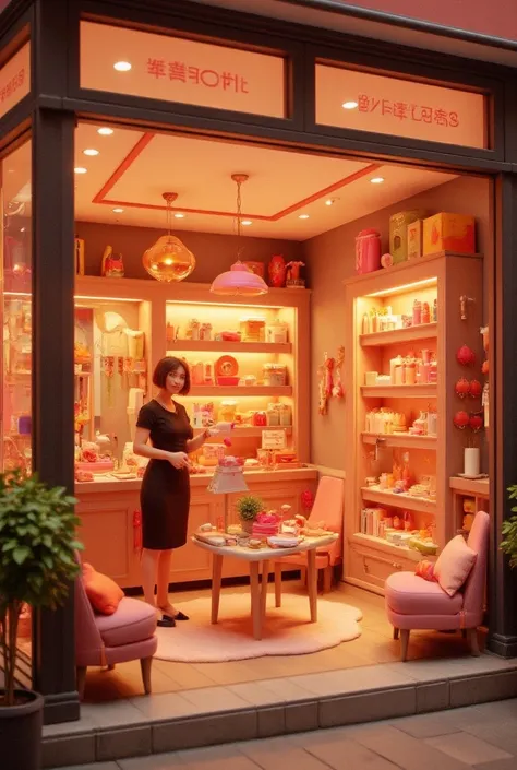 a mini erotic shop, a small sexshop, as if it were a model, bright and fun light