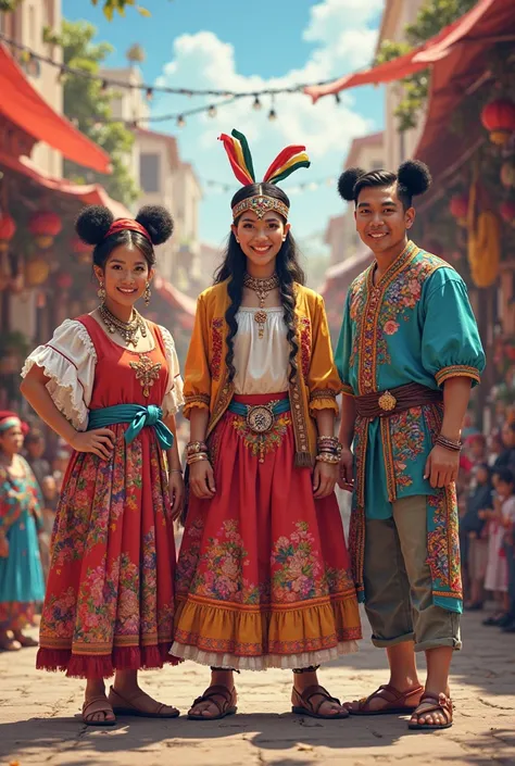 Advertising flyer with Disney costumes and typical Peruvian costumes