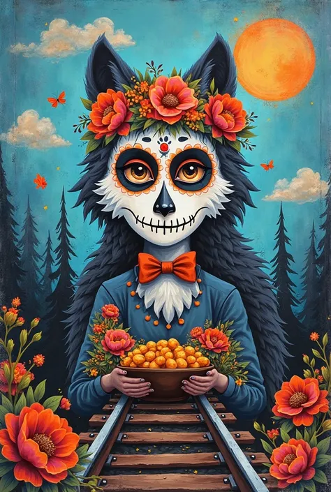You are an artist who focuses on the art of murals. Now create 5 mural ideas containing the following images
Wolf, Day of the D...