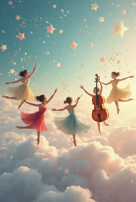 instruments dancing ballet on a cloud