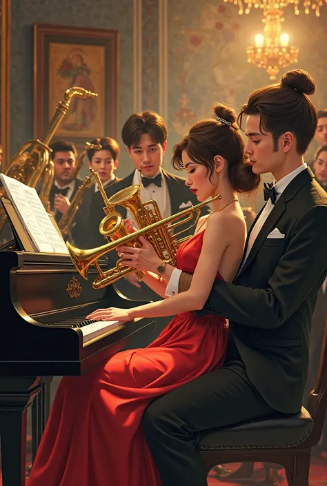 Add piano, trumpets and other types of instruments not so close together
