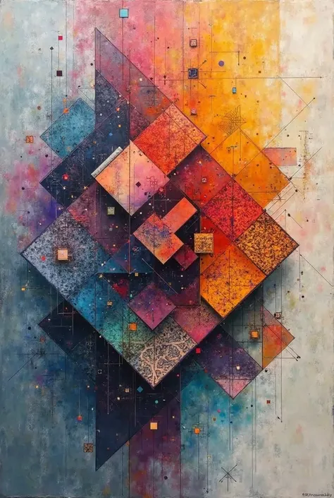 Complex art piece with complex squares with deeper meaning with many colors