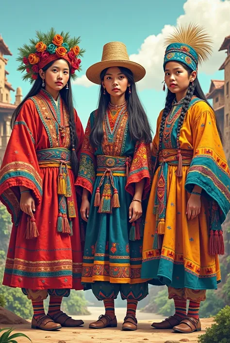 Create images and drawings of typical costumes from the 9 departments of Bolivia for a primary school assignment