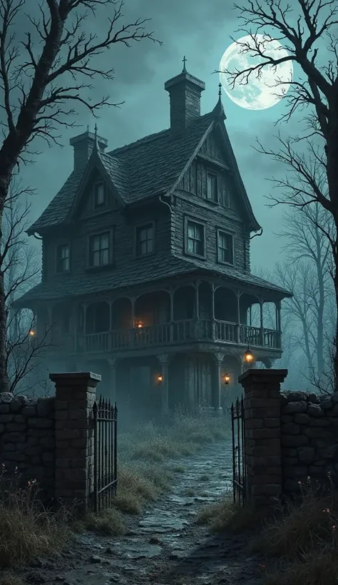Create a macabre image of a spooky inn written by Pousada da Alegria