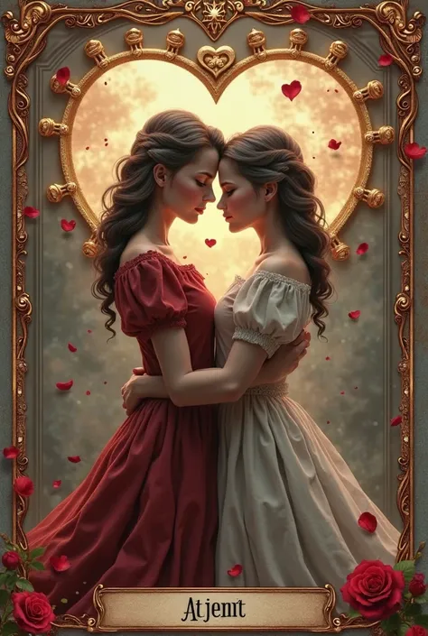 realistic 3D-rendered oracle card in Lenormand style, showing a heartbroken couple standing apart with their backs to each other...