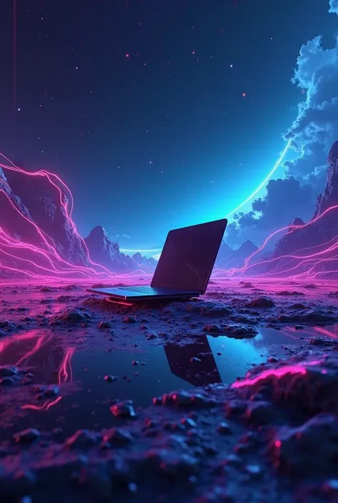 Modern theme with black, blue, purple, pink neon colours background for laptop wallpaper in HD