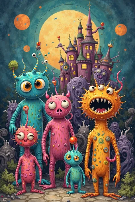 fait moi une famille de monstre bizarre cartoon