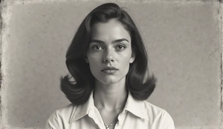 ВИИИД ОТ ГРУДИИИИИИИ ОТТТ ГРУДИ - Frontal black and white portrait of a 26-year-old white American woman, strictly below chest ...