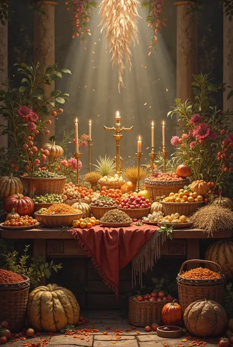 a table full of tithes, offerings and first fruits. 