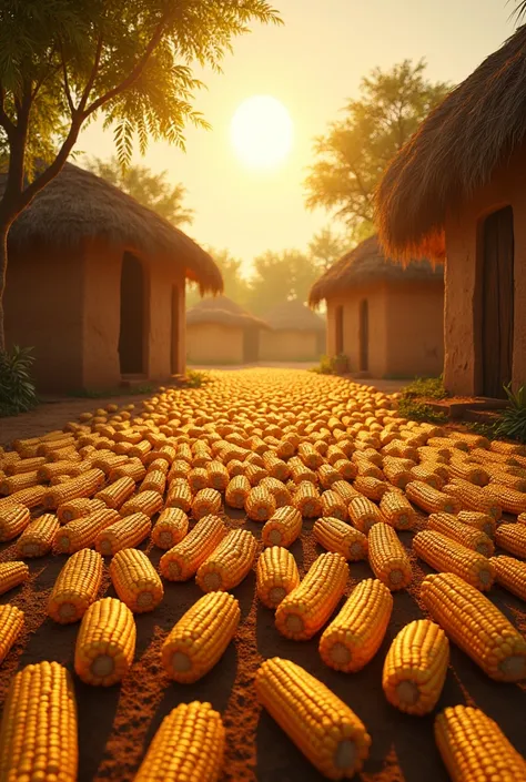 An African sun drying maize out in the open in the village at noon