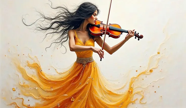 A mesmerizing abstract expressionist masterpiece depicts a gypsy woman passionately playing her violin. The vibrant tones of cre...