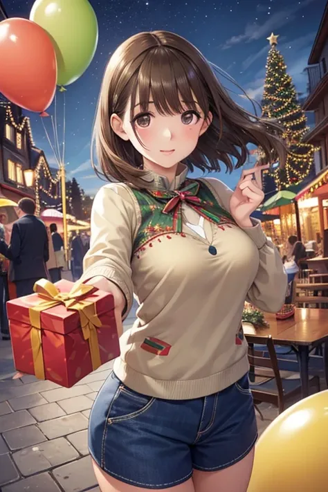 My Grandmother、shiny brown hair that drips oil on the body, short hair, (美しいBrown Eyes、Sparkling Eyes, fine grain)、Smiling、Super...