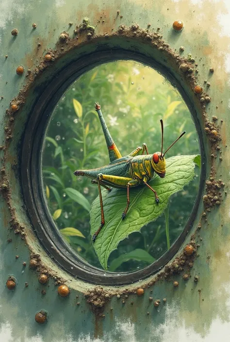 A photographer is focusing his digital camera towards a grasshopper perching on a leaf.
draw the panorama through the digital ...