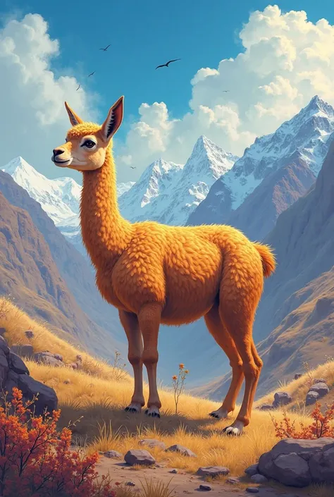 Combine the word Junín with an image of Vicuña, that is colorful and striking