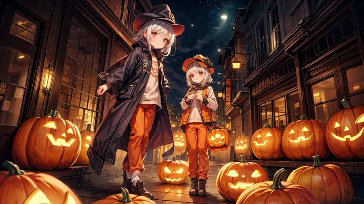 (Best Quality, bright color:1.2, Surrealist Illumination, glossy texture ), transport, pumpkin man's transport with pumpkin trou...
