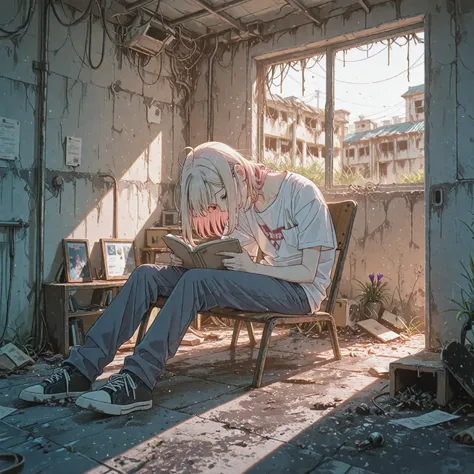 Iris Viel von Einzbern makes the boy cringe in his chest The boy's head is reed chair in an abandoned building