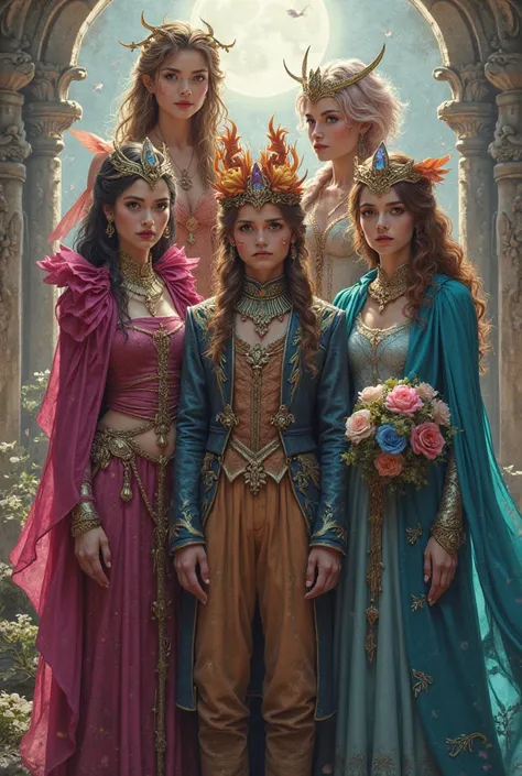 Create an image with five characters together but don't change any of the characters