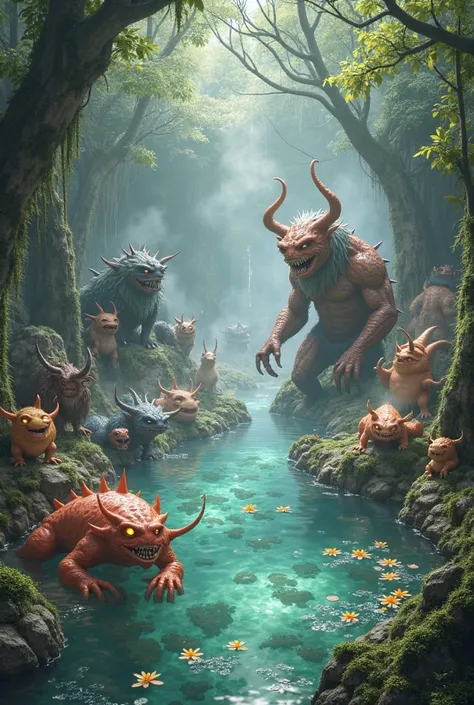 Various monsters bathe in the secret hot springs
