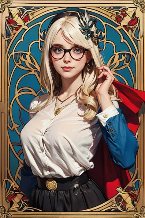 Close-up bust shot from the front、Noble Beautiful Girl in a White Button Shirt、clerk、black skirt、platinum blonde hair、blue eyes、...