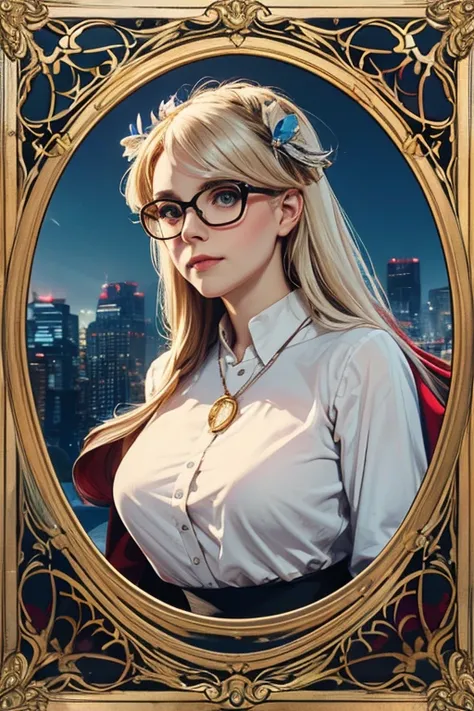 Close-up bust shot from the front、Noble Beautiful Girl in a White Button Shirt、clerk、black skirt、platinum blonde hair、blue eyes、...