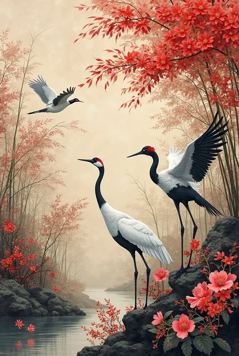 A captivating tapestry of natural elements unfolds, dominated by rich hues of red, beige, and black, which intertwine to create ...