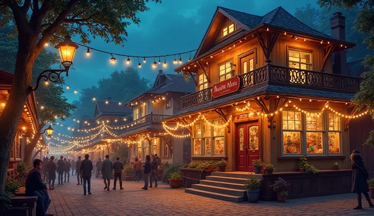 A picture of a street in Garden City. The street is crowded and the door to the house says Madame Maria with beautiful night lig...