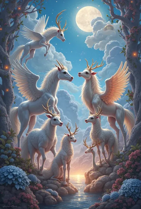 generate an image of animals in fantasy art style